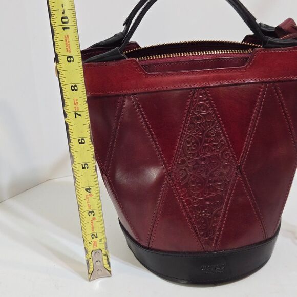 Old Trend Primrose Mini Eco Leather Bucket Tote Bag Burgundy 2 Top Straps Purse - Picture 13 of 13